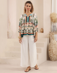 Paradiso Blouse-Green Print