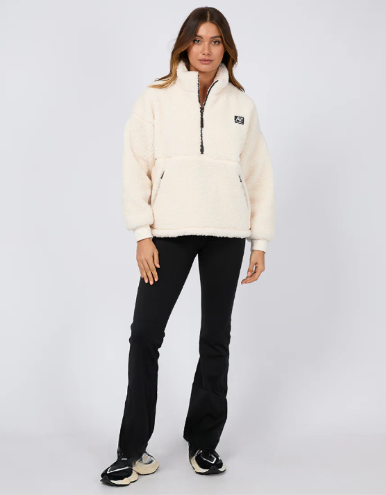 Amara Zip Teddy Sweater -Vintage White