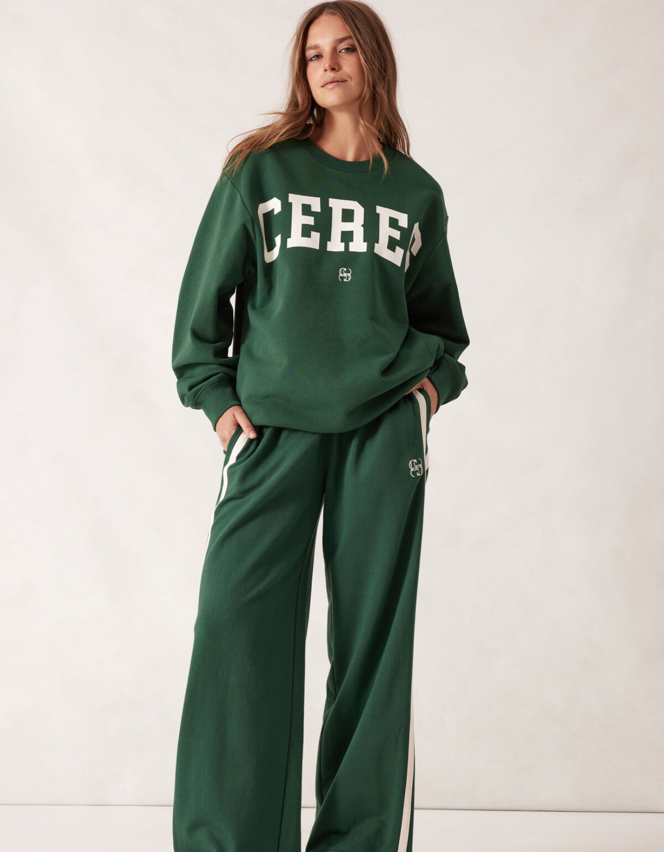 Oversized Slouchy Crew- Pine Green Heritage Logo