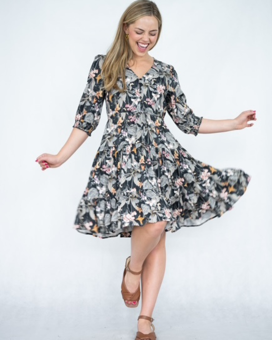 Selma Floral Mini Dress- Black