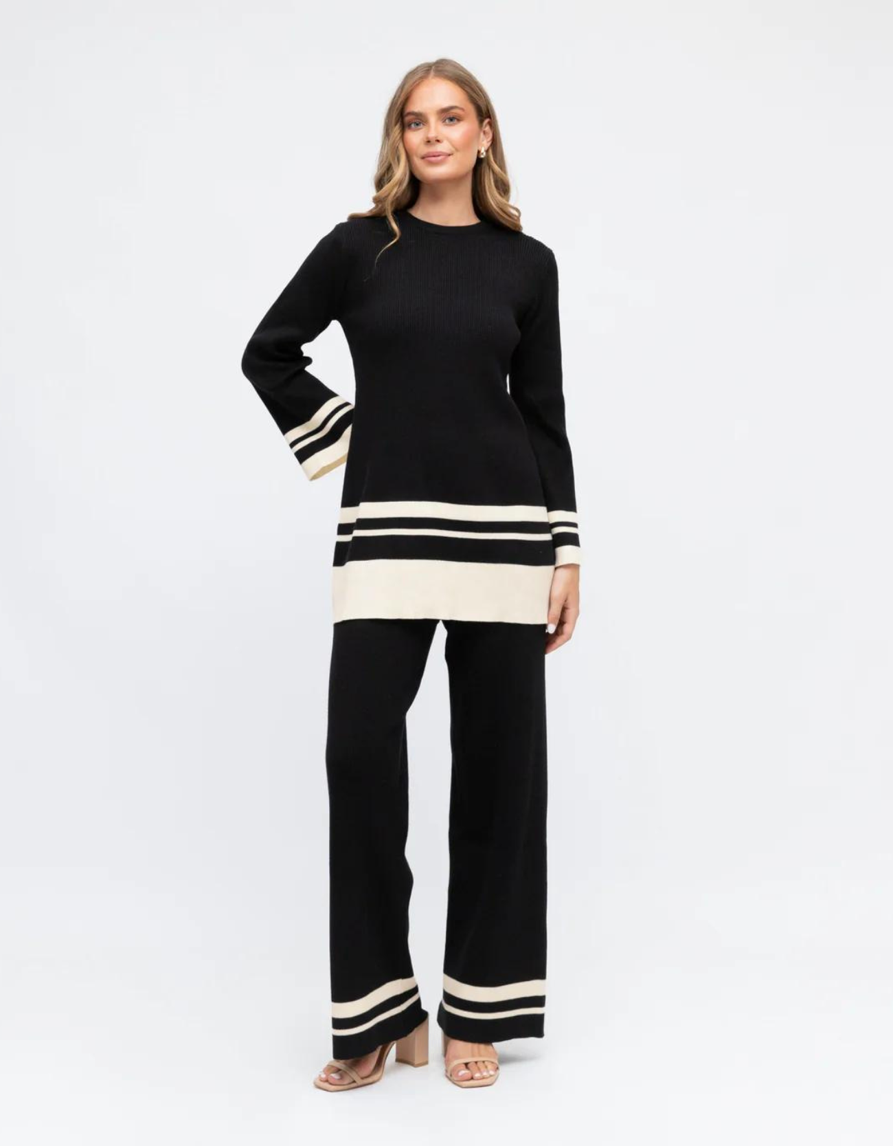 Stripe Knit Pant-Black/Off White