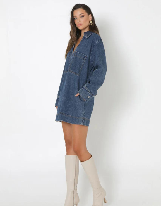 Tara Mini Long Sleeve Dress-Denim