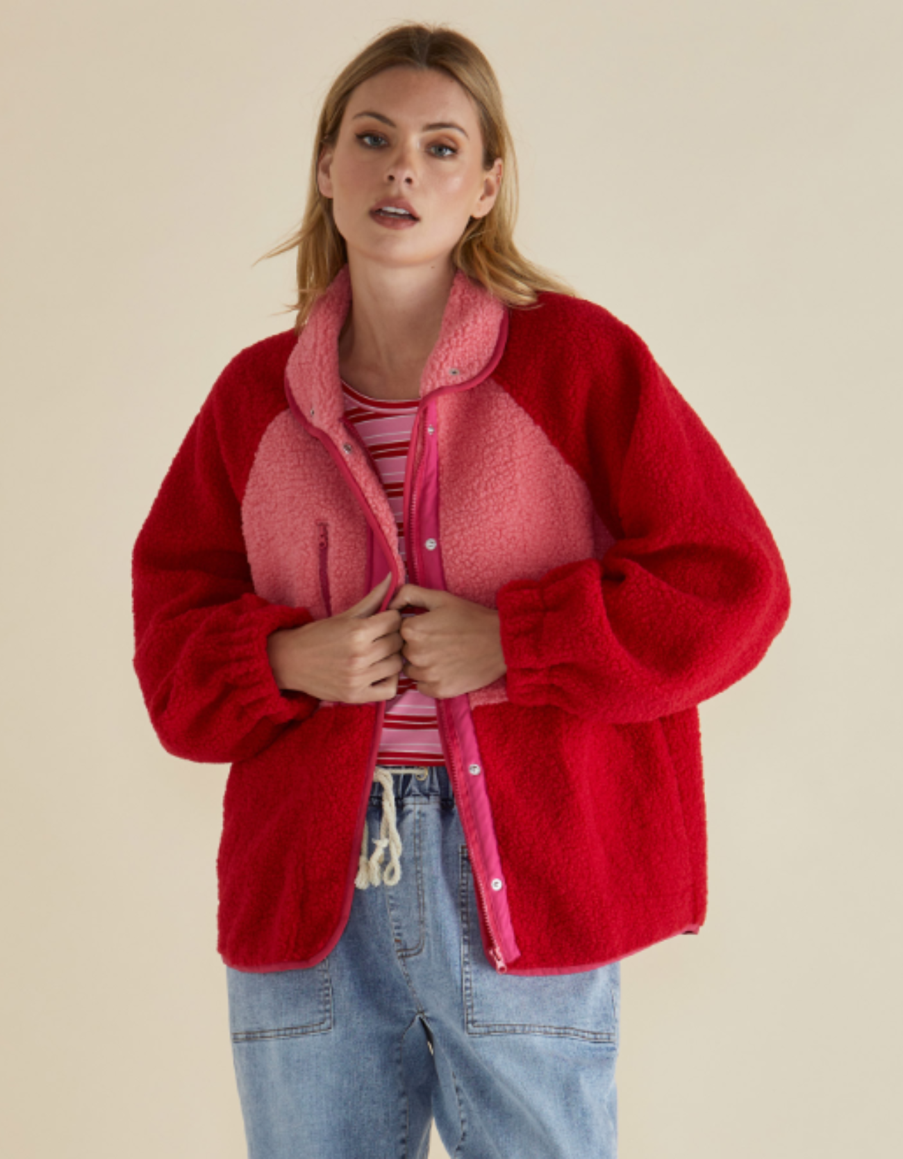 Franklin Fleecy Jacket from Betty Basics in pink and red colourway