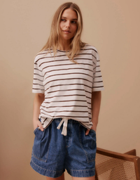 Stevie Slouchy Tee-Vanilla & Chocolate Fine Stripe