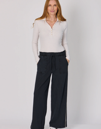 Trim Detail Wide Leg Pant- Black
