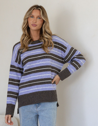 Miss Marlow Bedford Stripe Knit-Chocolate/Lilac