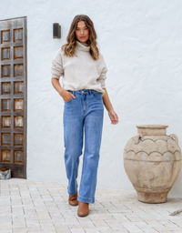 Straight Wide Leg Jean-Mid Blue