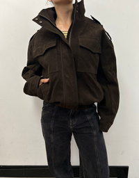 Sabrina Funnel Neck Bomber Jacket-Brown