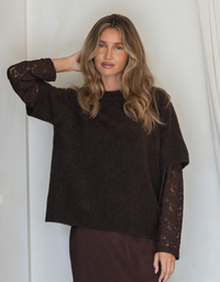 Lace Overlay Knit-Chocolate