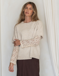 Lace Sleeve Overlay Knit-Latte