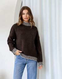 Tilly Blanket Stitch Knit-Chocolate