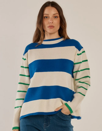 Camryn Knit Sweater-Blue/GreenStripe/Cream