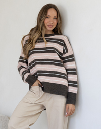 Miss Marlow Bedford Stripe Knit-Chocolate/Soft Peach