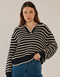 Aberdeen Polo Knit Sweat-Navy Stripe