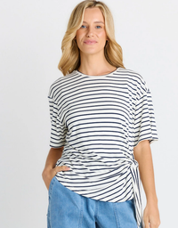 Betty Basics Knot Tee-White/Navy Stripe