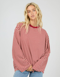 All About Eve Paloma L/S Stripe Tee-Ruby