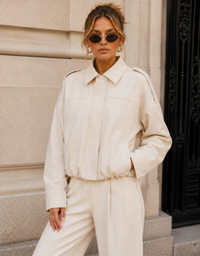 Smailbulun Suede Zip Gather Hem Bomber -Cream