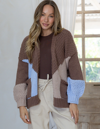 Penelope Colour Block Cardi-Choc/Mocha/Powder Blue