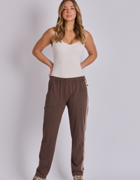 One Ten Willow Relaxed Tape Detail Pant-Brown