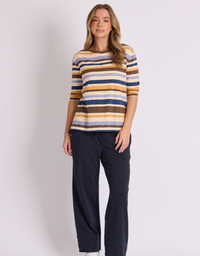 One Ten Willow Cuff L/S Tee-Brown Multi Stripe