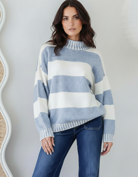 Tilly Stripe Knit-Powder Blue/White