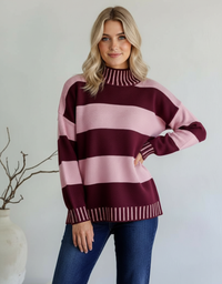 Tilly Stripe Knit-Wine/Pink