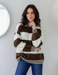 Tilly Stripe Knit-Choc/Natural