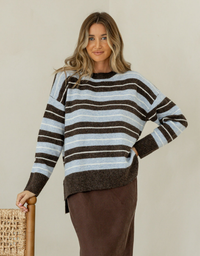 Bedford Stripe Knit-Chocolate/Blue/White