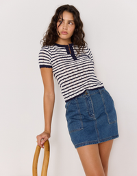 Chloe Stripe Knit Tee-Navy/White