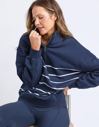College Stripe Zip Crew-Navy