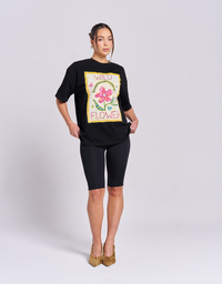Wildflower Oversized Tee-Black