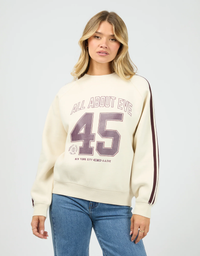 College Contrast Raglan Crew-Vanilla