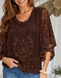Butterfly Lace Top in Chocolate