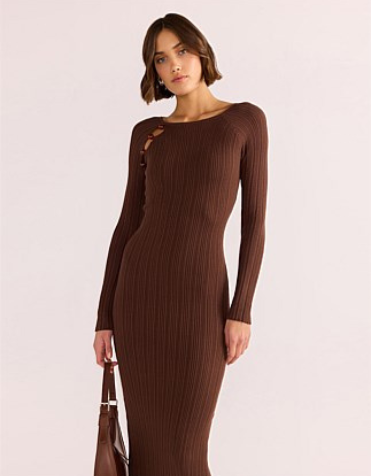 Zinnia Bead Knit Midi Dress by Mink Pink. Long sleeve knitted dress.