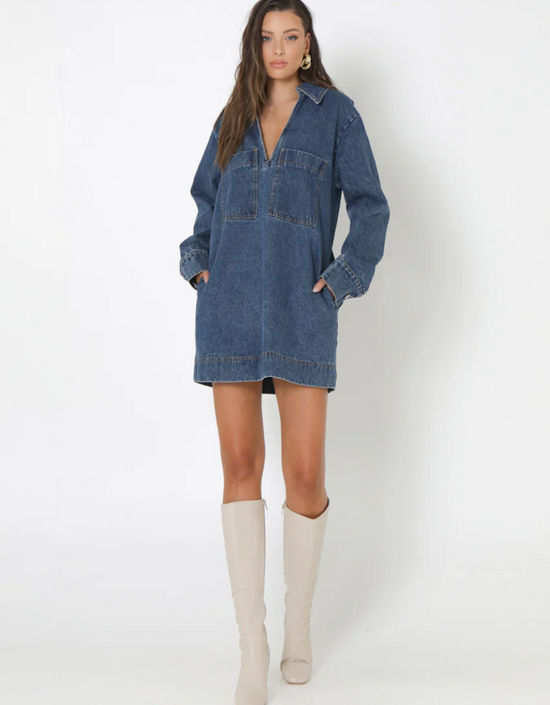 Tara Mini Long Sleeve Dress-Denim