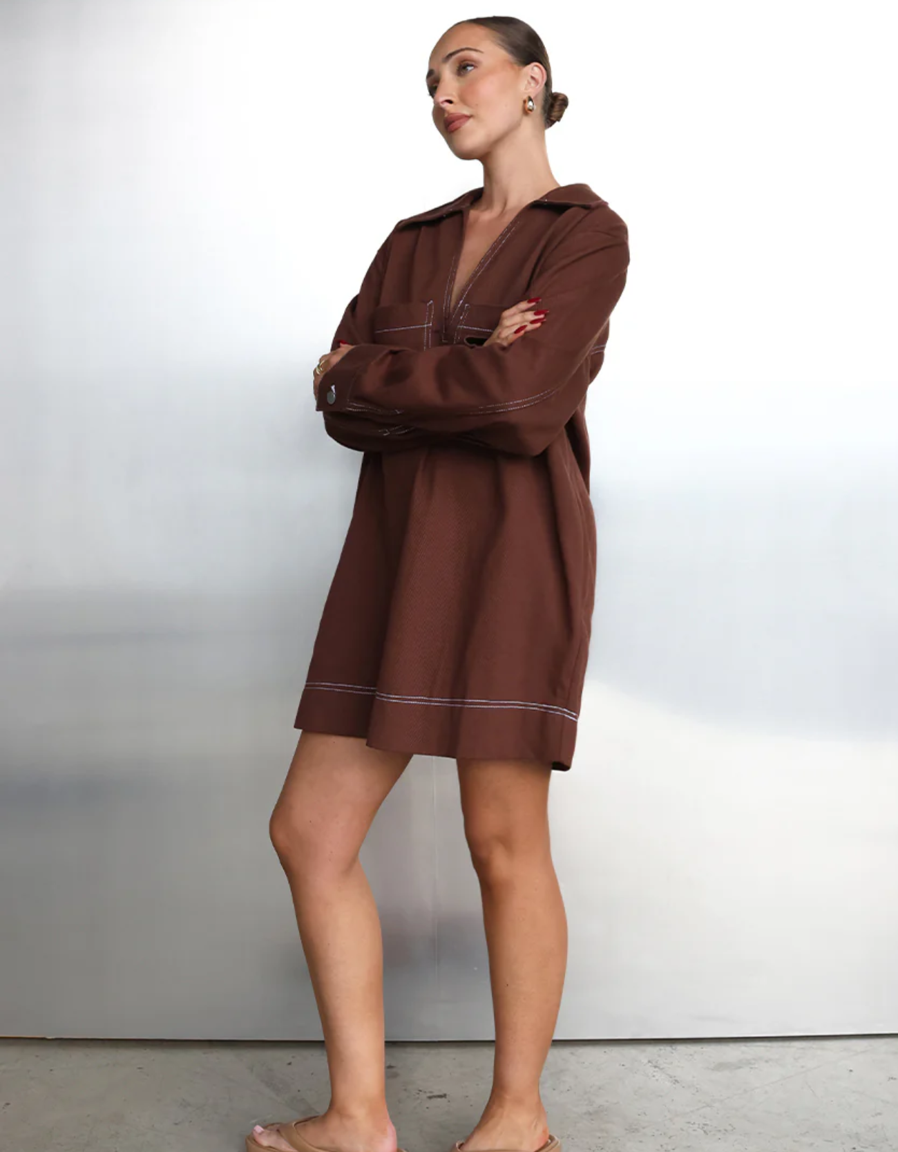 Tara Long Sleeve Dress- Chocolate