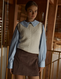 Tonia Knit Vest-Cream Mushroom Brown