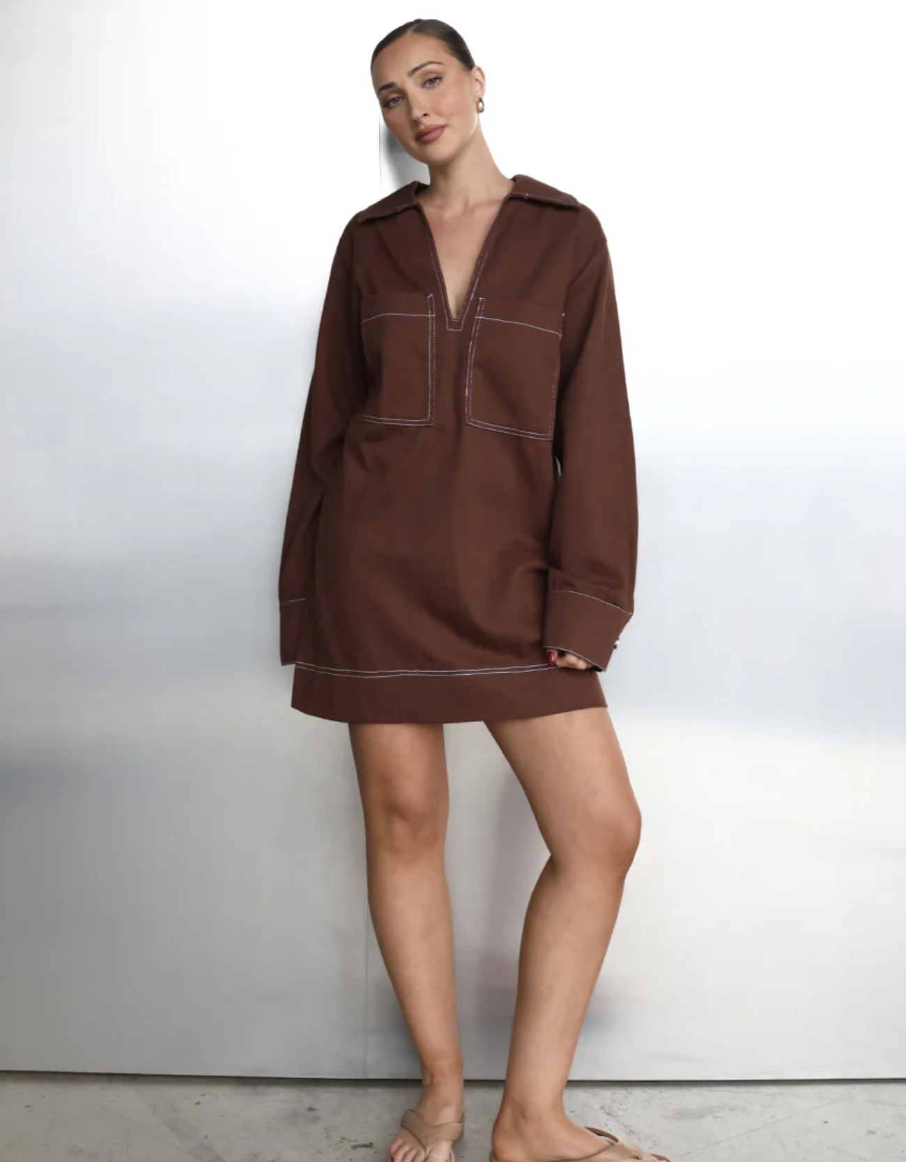 Tara Long Sleeve Dress- Chocolate