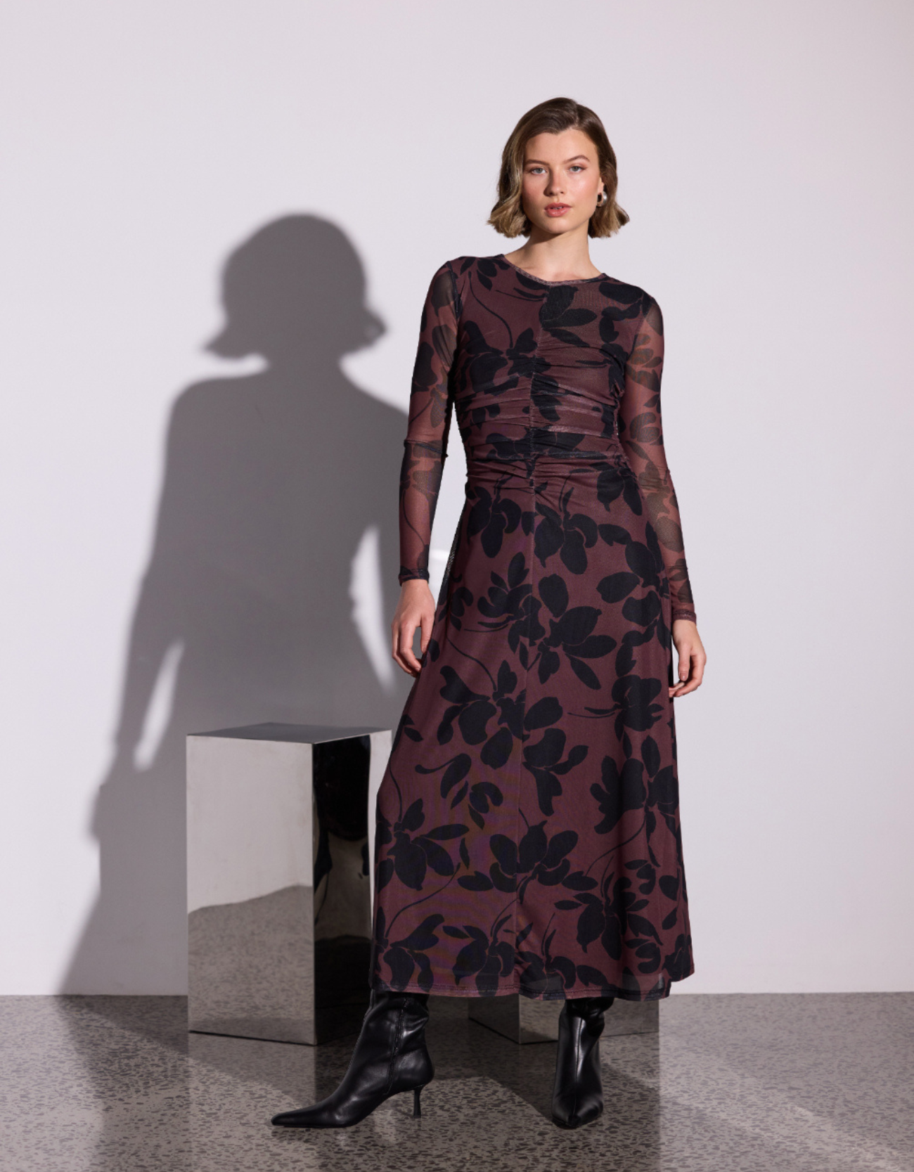 Olina Mesh Maxi Dress-Abstract Floral