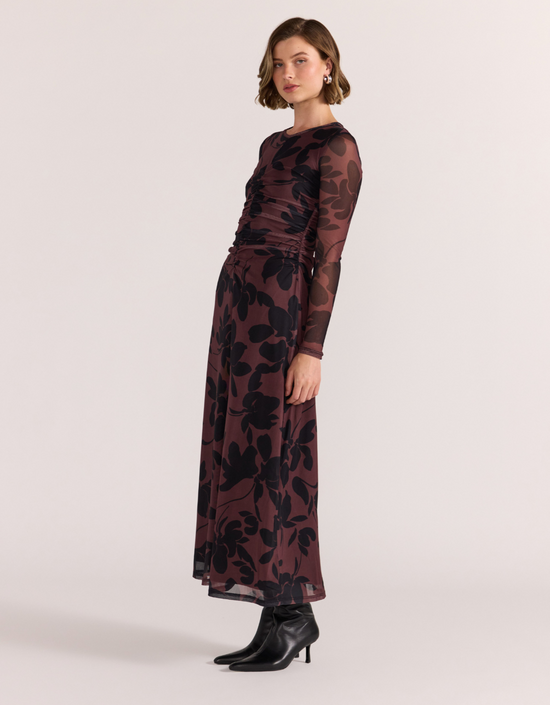 Olina Mesh Maxi Dress-Abstract Floral