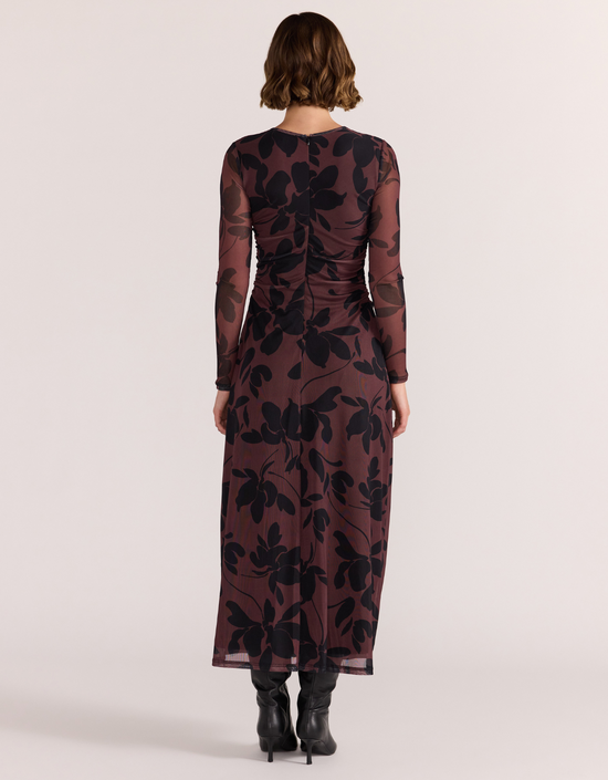 Olina Mesh Maxi Dress-Abstract Floral