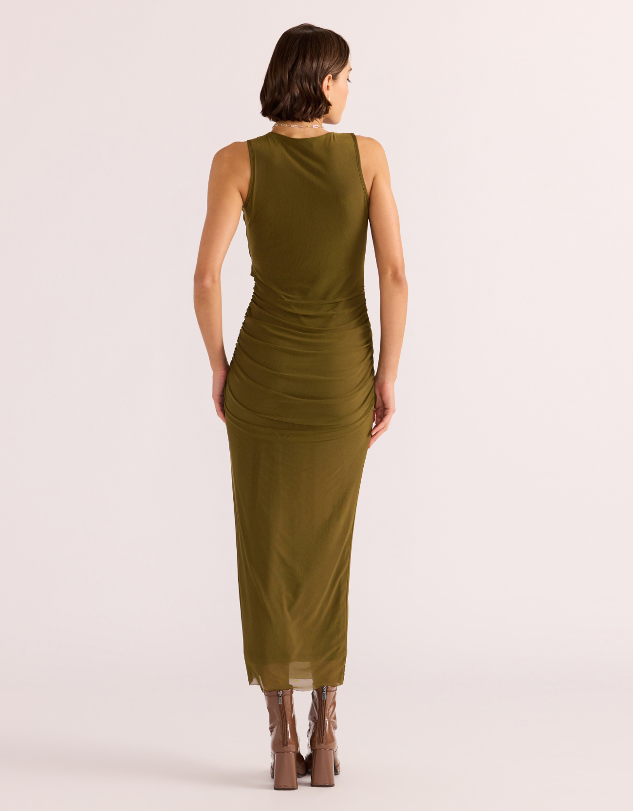 Elodie Mesh Midi Dress- Khaki