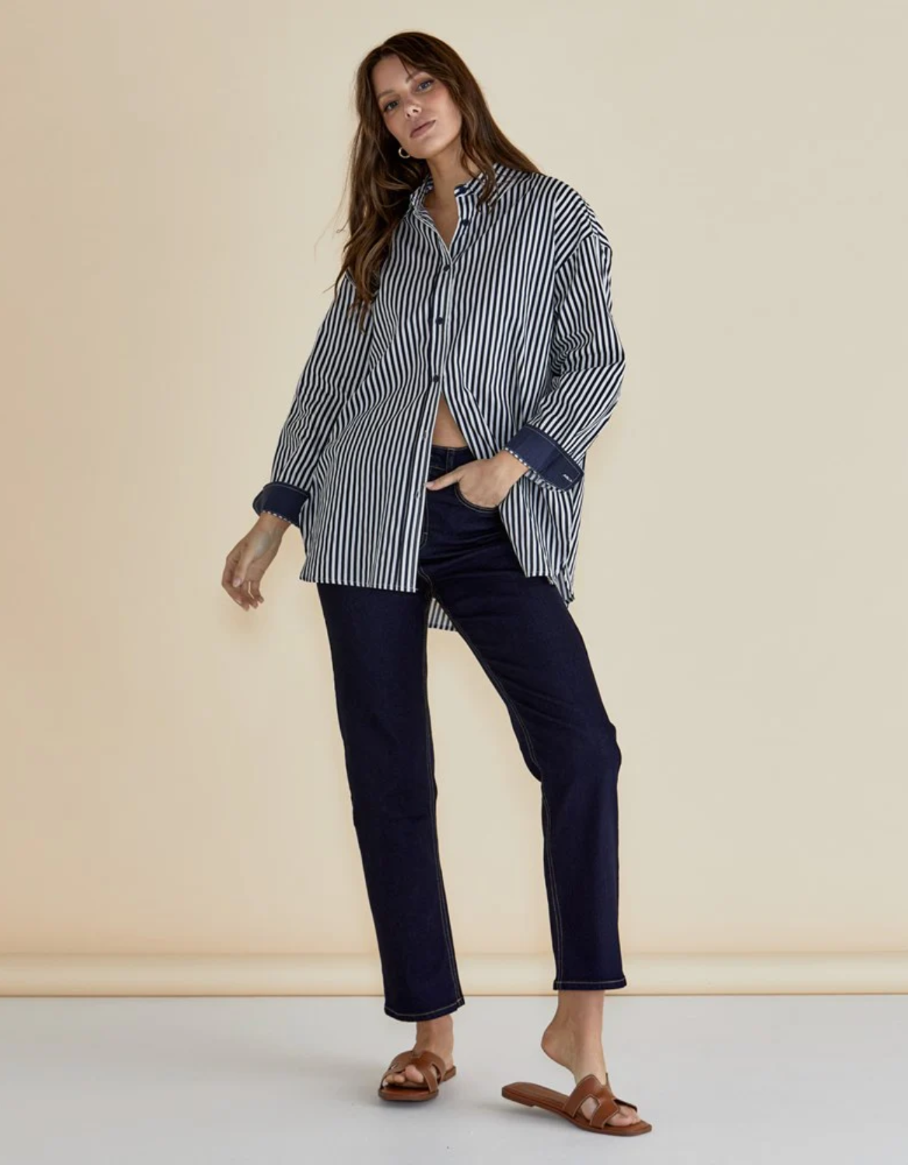 Claire Classic Shirt-Navy Stripe