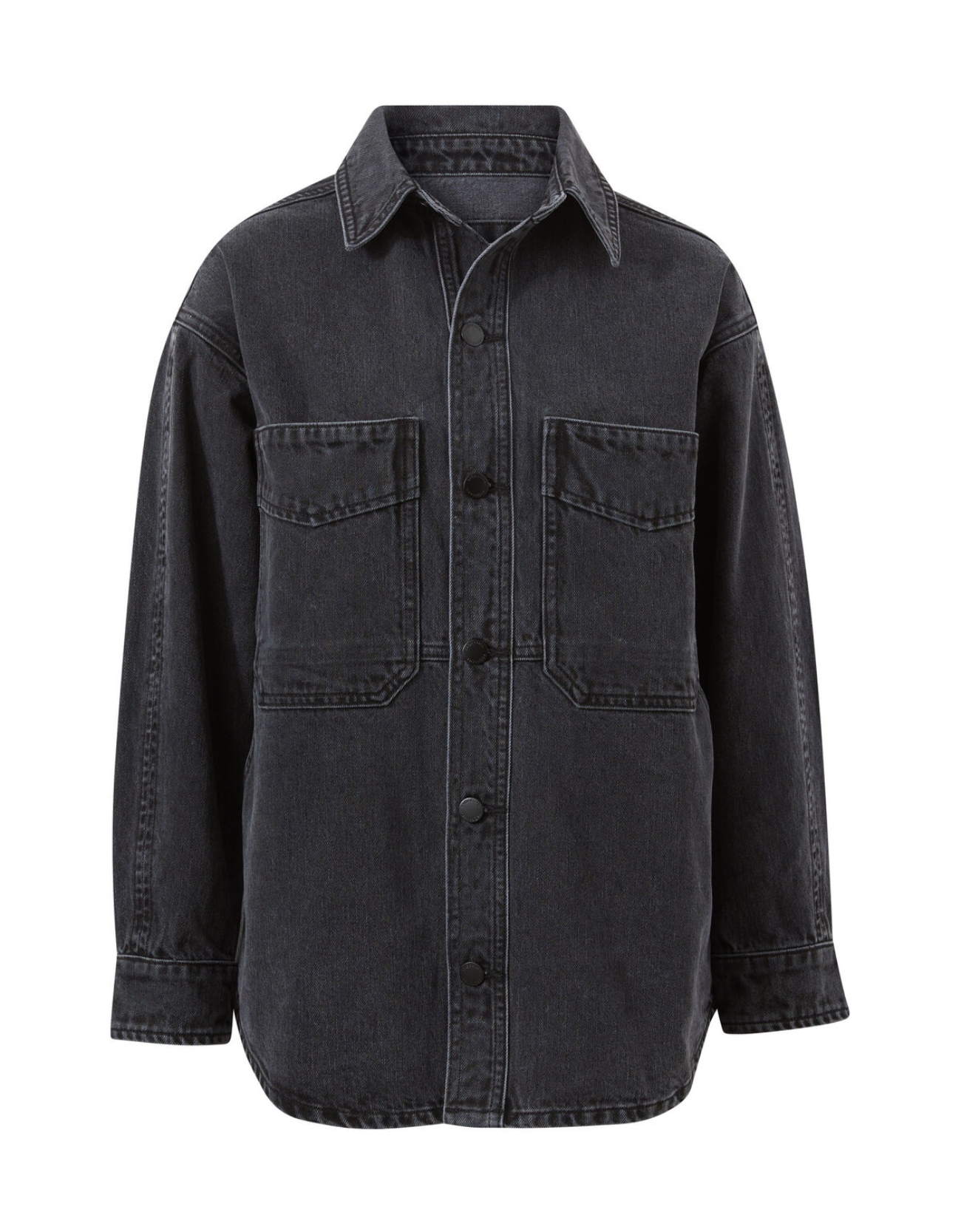 Denim Side Pocket Shacket-Washed Black
