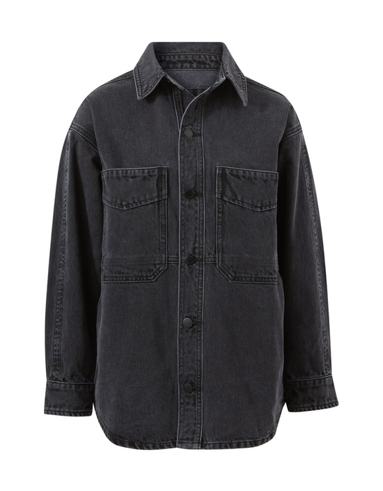 Denim Side Pocket Shacket-Washed Black