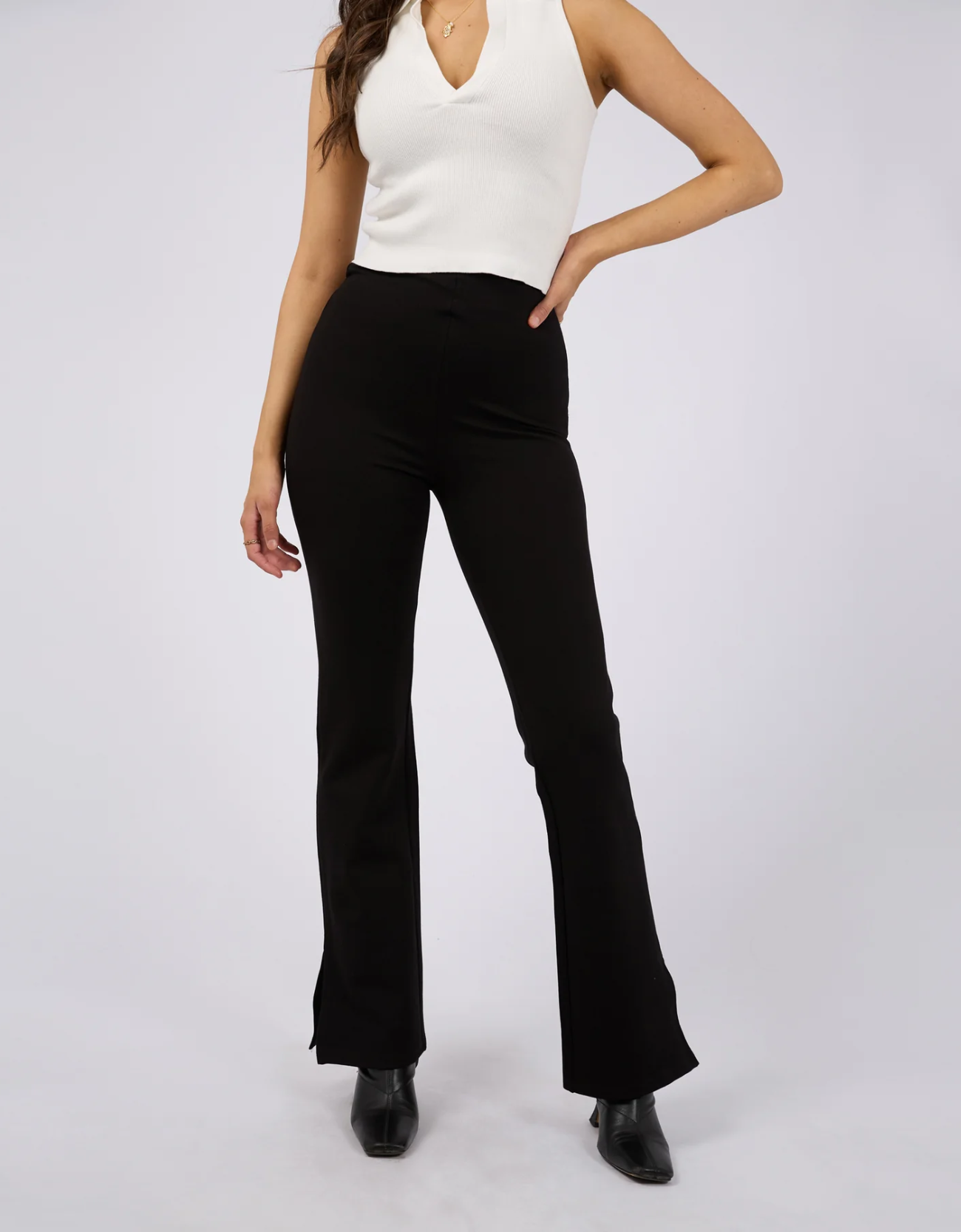 Jenner Side Split Pant - Black. Front View.