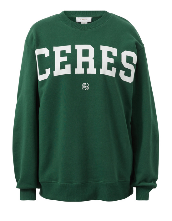 Oversized Slouchy Crew- Pine Green Heritage Logo
