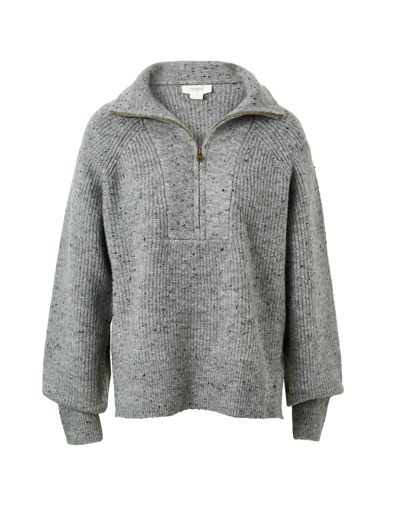 Slouchy Zip Knit-Mid Grey Nep
