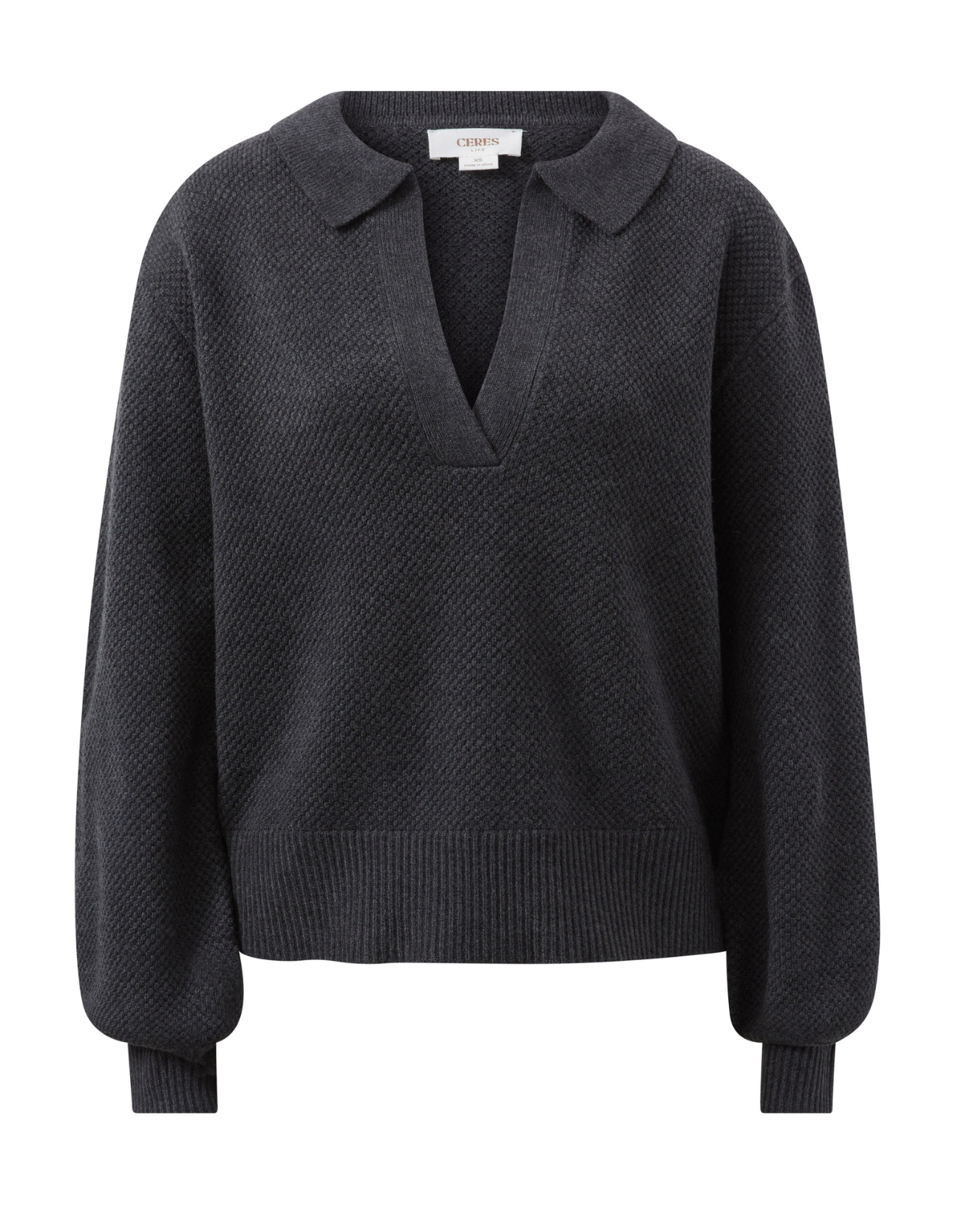 Collared Soft Knit-Charcoal Marle