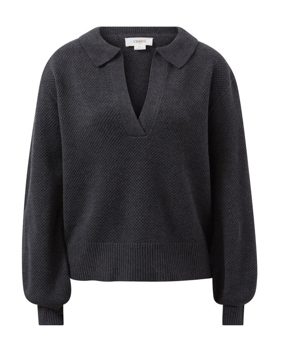 Collared Soft Knit-Charcoal Marle
